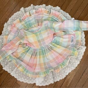 BEAUTIFUL  Bella & Omi Easter plaid dress size 3 pink blue yellow lace